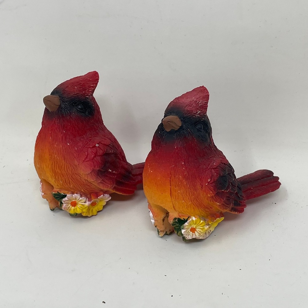 Red Cardinal Bird Rim Hangers Flower Pot Sitters Resin Figurine Pair 2.5 Inch